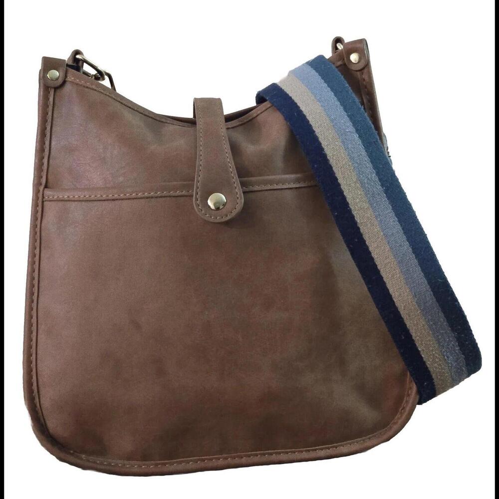 Brown Crossbody Bag Threaded Pear Striped Strap